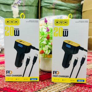 ZUK 20W Power Car Charger ZUK-64 | Adaptive Fast Charging | Type-C & V8 Cable | Dual USB Output